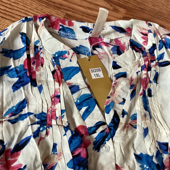 Lara Fashion Floral Pleated V~Neck Long Sleeve Tunic Size 3XL - Picture 4 of 5